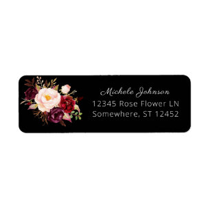 Burgundy Marsala Floral Rücksendeadresse 2 Black