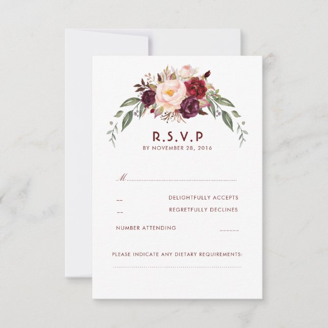 Burgundy Marsala Floral UAWG RSVP Karte (Vorderseite)