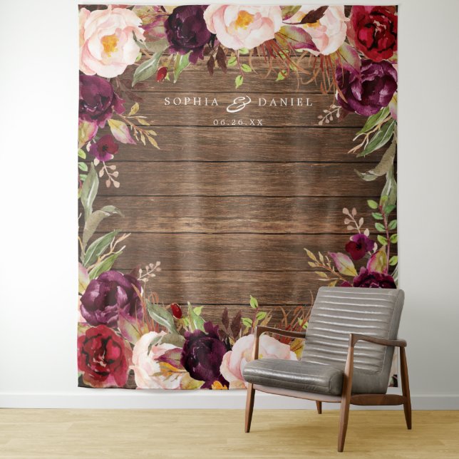 Burgundy Marsala Floral Wedding Decke Hintergrund Wandteppich (Beispiel)