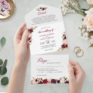 Burgundy Marsala Floral Wedding Details UAWG All In One Einladung