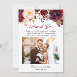Burgundy Marsala Floral Wedding Foto Vielen Dank Dankeskarte