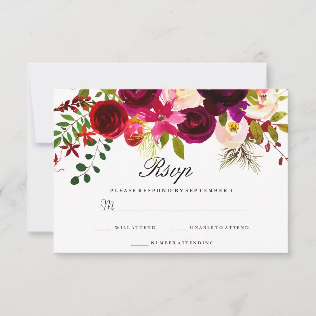 Burgundy Marsala Floral Wedding RSVP (Vorderseite)