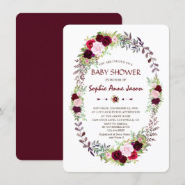 Burgundy Marsala Floral Wreath Baby Dusche Einladung