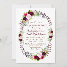 Burgundy Marsala Floral Wreath Engagement Party Einladung