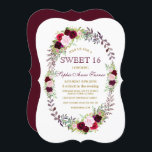 Burgundy Marsala Floral Wreath Sweet 16 Einladung<br><div class="desc">Burgund Marsala Blumenreath Geburtstagseinladung. Dieses rustikale Design zeichnet sich durch herrliche Aquarellfarben-Blume in einem Kranz auf weißem Hintergrund aus. Auf der Rückseite befindet sich ein schöner bordeauxfarbener Hintergrund. Verwenden Sie das Tool Anpassen,  um Ihre Informationen hinzuzufügen. Für mehr,  besuchen Sie bitte meine Burgundy Marsala Floral Wreath Collection.</div>