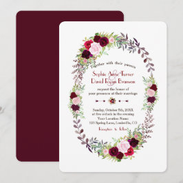 Burgundy Marsala Floral Wreath Wedding Einladung