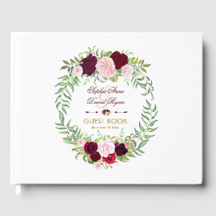 Burgundy Marsala Floral Wreath Wedding Gästebuch