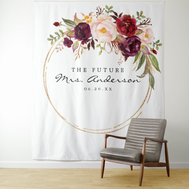 Burgundy Marsala Future Frau Brautparty Backdrop Wandteppich (Beispiel)