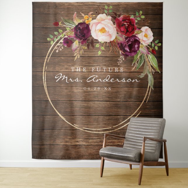 Burgundy Marsala Future Mrs Brautparty Hintergrund Wandteppich (Beispiel)