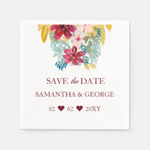 Burgundy Marsala Gold Floral Botanische Hochzeit Serviette