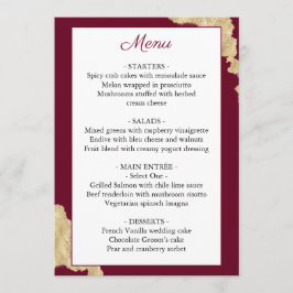 Burgundy Marsala & Gold Wedding Menu Menükarte
