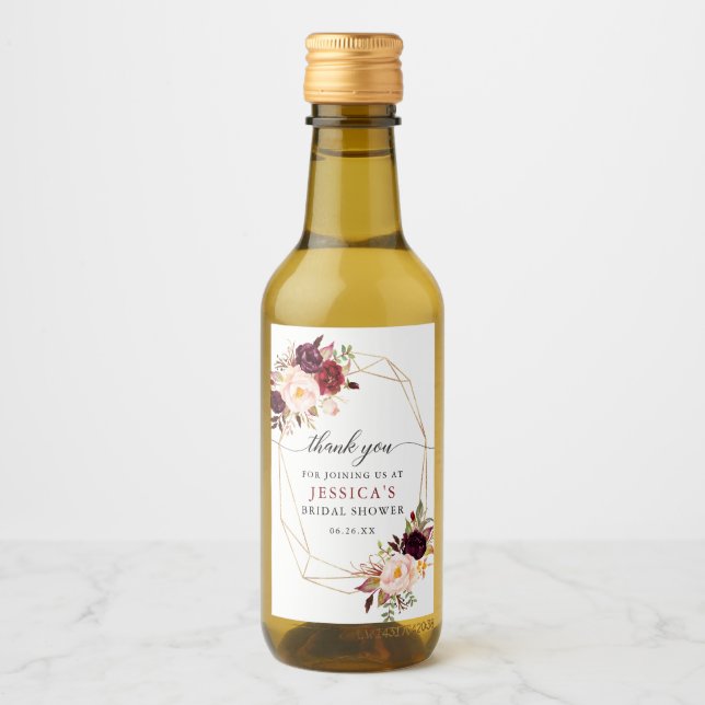 Burgundy Marsala Mini Weinflaschen Etiketten (Vorderseite)