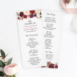 Burgundy Marsala Red Floral Chic Hochzeitsprogramm Programm