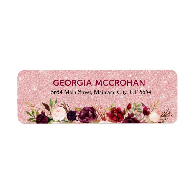 Burgundy Marsala Rose Glitzer Rücksendeadresse (Vorne)