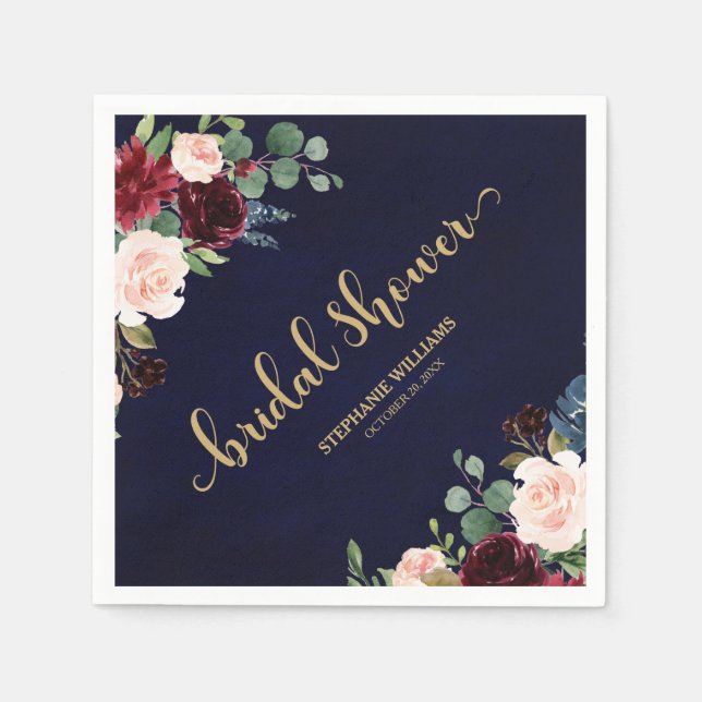 Burgundy Marsala Rote Marine Brautparty Serviette (Vorderseite)