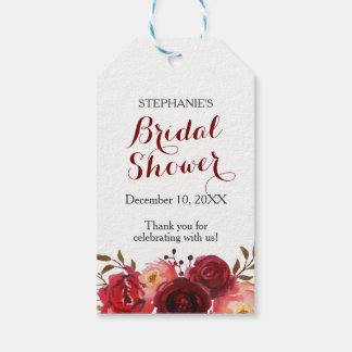 Burgundy Marsala Rote Rosen Blumenkohl Brautparty Geschenkanhänger