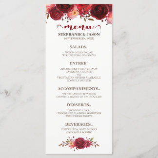 Burgundy Marsala Rote Rosen Blumenmenü Menükarte