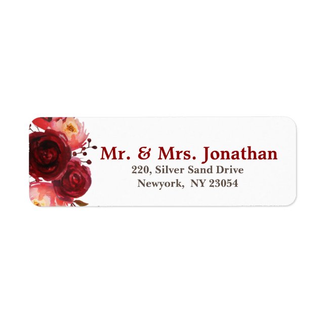 Burgundy Marsala Rote Rosen Floral Wedding Address (Vorne)