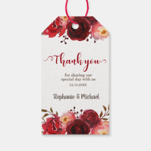 Burgundy Marsala Rote Rosen Floral Wedding Geschenkanhänger