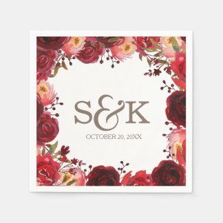 Burgundy Marsala Rote Rosen Floral Wedding Serviette