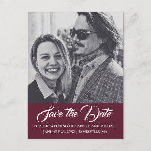 Burgundy Marsala Rotes Foto Save the Date Postcard Ankündigungspostkarte