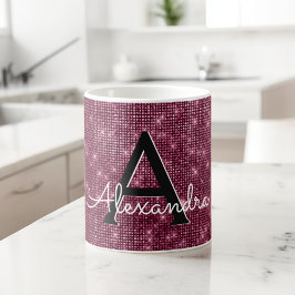 Burgundy Marsala Sparkle Monogram Name & Initial Tasse
