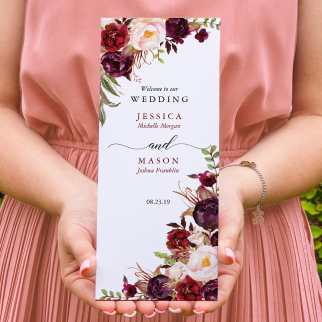 Burgundy Marsala Tri-Fold Wedding Program Flyer (Von Creator hochgeladen)