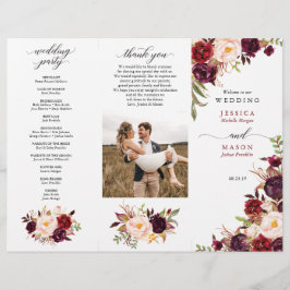 Burgundy Marsala Tri-Fold Wedding Program Foto Flyer