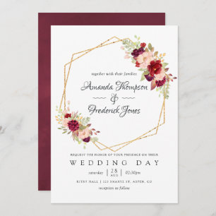 Burgundy-Marsala und Blush Boho Geometric Wedding Einladung