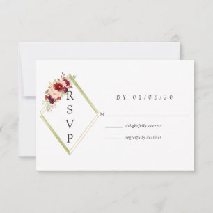 Burgundy-Marsala und Blush Boho Geometric Wedding RSVP Karte