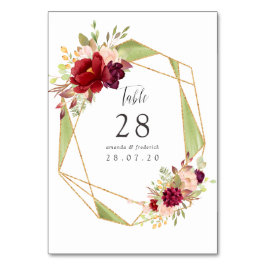 Burgundy-Marsala und Blush Boho Geometric Wedding Tischnummer