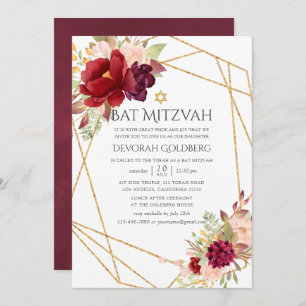 Burgundy-Marsala und Blush Geometric Bat Mitzvah Einladung