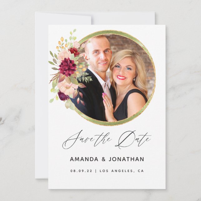 Burgundy-Marsala und Blush Geometric Save the Date (Vorderseite)