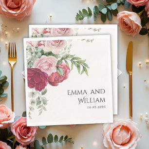 Burgundy Marsala und Blush Pink Floral Wedding Serviette