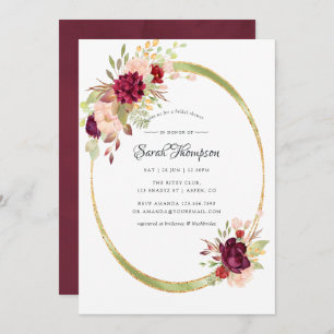 Burgundy-Marsala und geometrisches Brautparty mit  Einladung