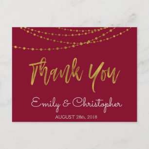 Burgundy Marsala und Gold Foil Vielen Dank Postkarte
