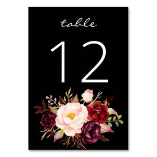Burgundy Marsala und Pink Floral 3- Schwarz Tischnummer