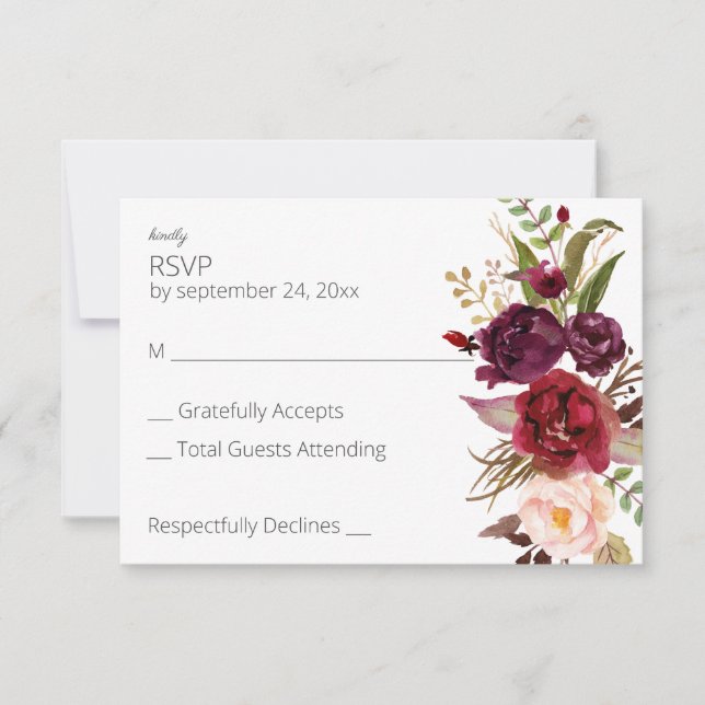 Burgundy Marsala und Rosa Flora ni Mahlzeiten - Ro RSVP Karte (Vorderseite)