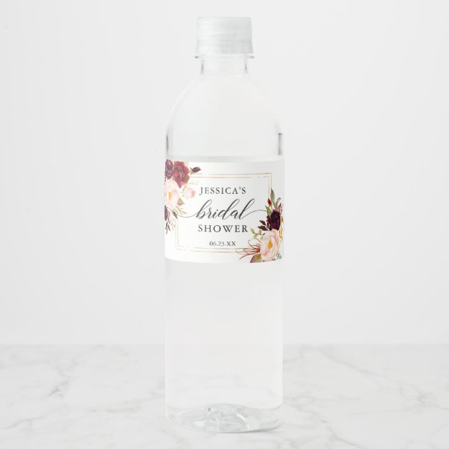 Burgundy Marsala Wasserflasche Wasserflaschenetikett (Vorderseite)