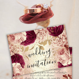Burgundy Marsala Wedding Rose Gold Rose Bloral Einladung