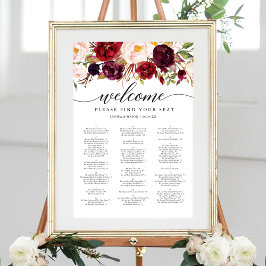 Burgundy Marsala Wedding Seating Chart Sign Poster