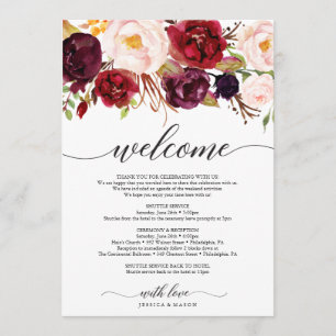 Burgundy Marsala Wedding Welcome Itinerary Letter Programm