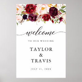 Burgundy Marsala Wedding Welcome Sign Poster