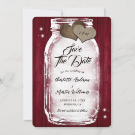 Burgundy Mason Jar String Lights Barn Wood Wedding Save The Date