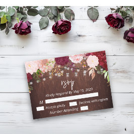 Burgundy Mason Jar Wood Budget Lights Blume UAWG Mitteilungskarte