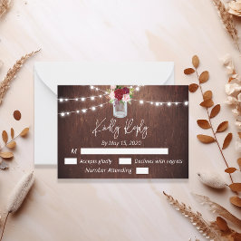 Burgundy Mason Jar Wood Budget Lights Blume UAWG Mitteilungskarte