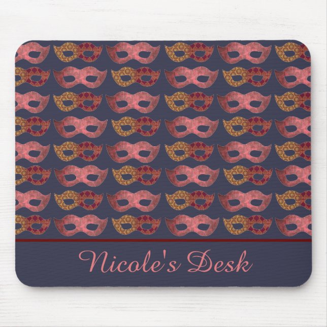 Burgundy Masquerade Masks Pattern Personalised Mousepad (Vorne)
