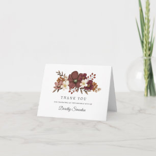 Burgundy Mauve Ivory Fall Floral 50. Geburtstag Dankeskarte