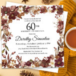 Burgundy Mauve Ivory Fall Floral 60th Birthday Einladung<br><div class="desc">Elegant burgundy red,  mauve pink and ivory white fall flowers create a very pretty floral frame. Berries and branches give it a modern and rustic Boho vibe. The birthday celebrant's name is written in a timeless script font. This item is part of the Burgundy,  Mauve and White Floral collection.</div>