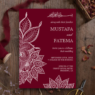 Burgundy Mehendi Henna Islamische Hochzeit Einladung